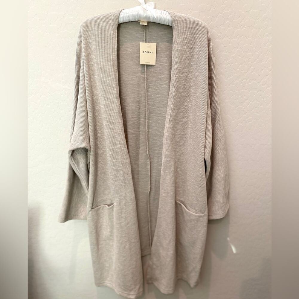 DONNI | Open Front Cardigan Soft Gray Ribbed Knit Drape Sweater NWT | OSFA